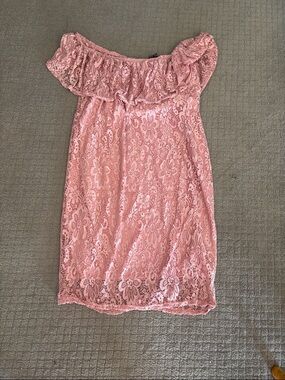 Rouge! Pink Lace Off-Shoulder Dress